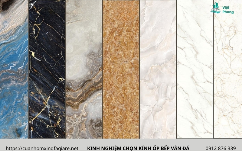 Kinh nghiệm chọn kính ốp bếp vân đá đẹp & bền Kinh nghiệm chọn kính ốp bếp vân đá đẹp & bền